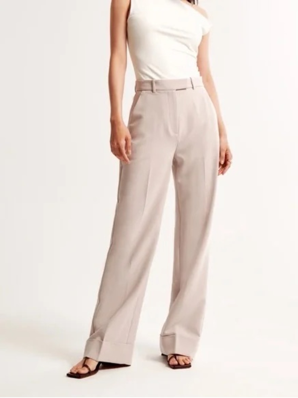 Abercrombie & Fitch Cuffed Hem Tailored Wide Leg Pant 33 16 Tan Khaki